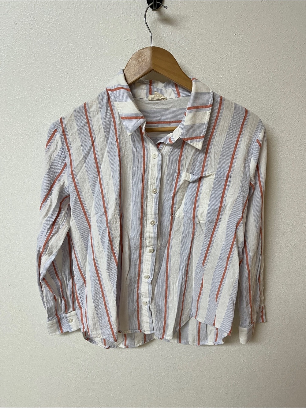 Hem & Thread Striped cotton Button-Up Shirt women’s size M